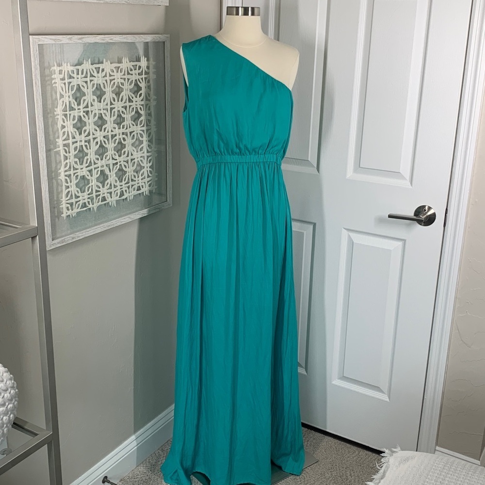 Zara one shoulder teal maxi dress size medium